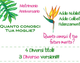 Gioco Matrimonio! Gioco festa fidanzamento! Gioco addio al nubilato gioco addio al celibato! Gioco Celinubilato! Addio nubilatocelibato