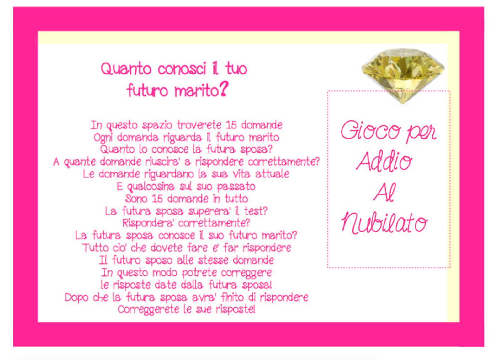 Quanto conosci il tuo futuro marito ? Gioco per Addio al nubilato