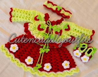 Strawberry Crochet Baby Dress Pattern: Booties & Headband (PDF Pattern)