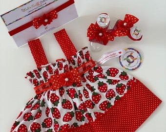 Strawberry Baby Dress, Red Baby Dress, Red Girl Dress, Baby Red Dress, Strawberry Baby Girl Outfit, Newborn Girl Outfit, Coming Home Outfit