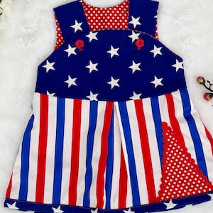 American Flag Dress Baby, 4th of July Baby Dress,  Memorial Day Dress Newborn