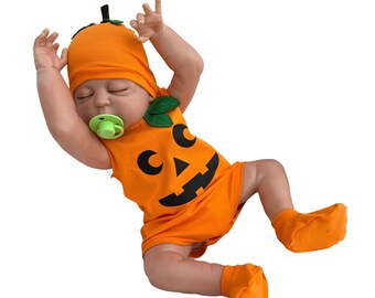 Pompoenkostuum baby: romper, muts en slofjes - Halloween-outfit pasgeborene