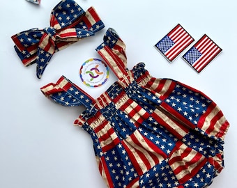 4th of July Baby Girl Romper Set