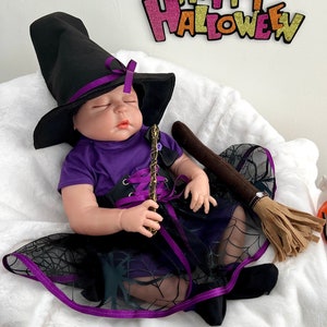 Baby Witch Costume for Girls - First Halloween Outfit, Black & Purple Witch Dress, Baby Girl Halloween Costume