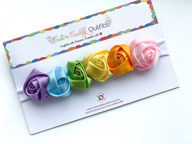 Rainbow baby headband, Rainbow Pride headband, Baby Girl Flower Headband, Rainbow baby gift, Baby Girl Headband, Newborn floral Headband image 7