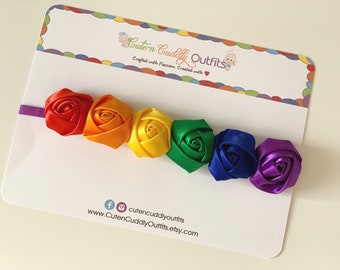 Rainbow Baby Headband, Floral Newborn Photo Prop