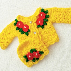 Crochet Baby Cardigan Pattern: Sunshine Flower Set (PDF Pattern)