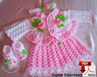 Crochet Baby Patterns, Crochet Baby Dress Pattern, Instant PDF Downloadable Crochet Pattern, Newborn- 12 Months Sizes, Intermediate Level