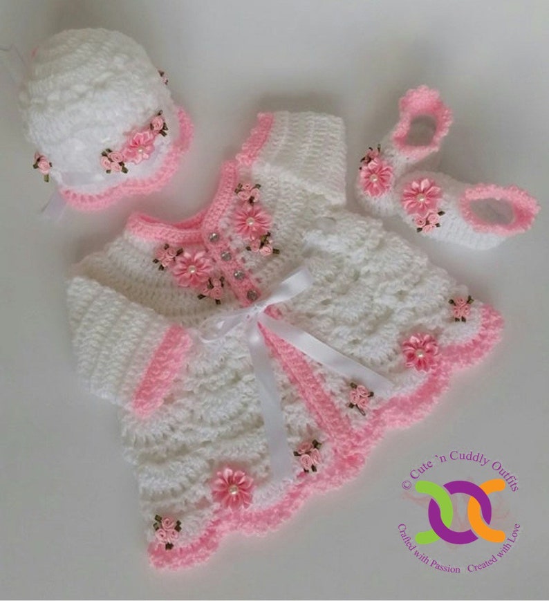 Crochet Baby Outfit Pattern: Cardigan, Bonnet & Booties (PDF Download) image 3