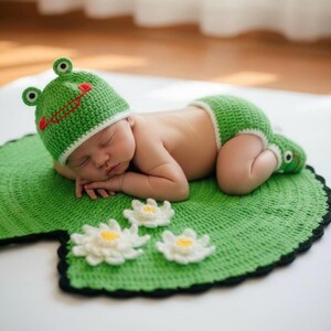 Crochet Baby Frog Photo Prop Pattern: Hat, Shoes & Lily Pad (PDF Pattern)