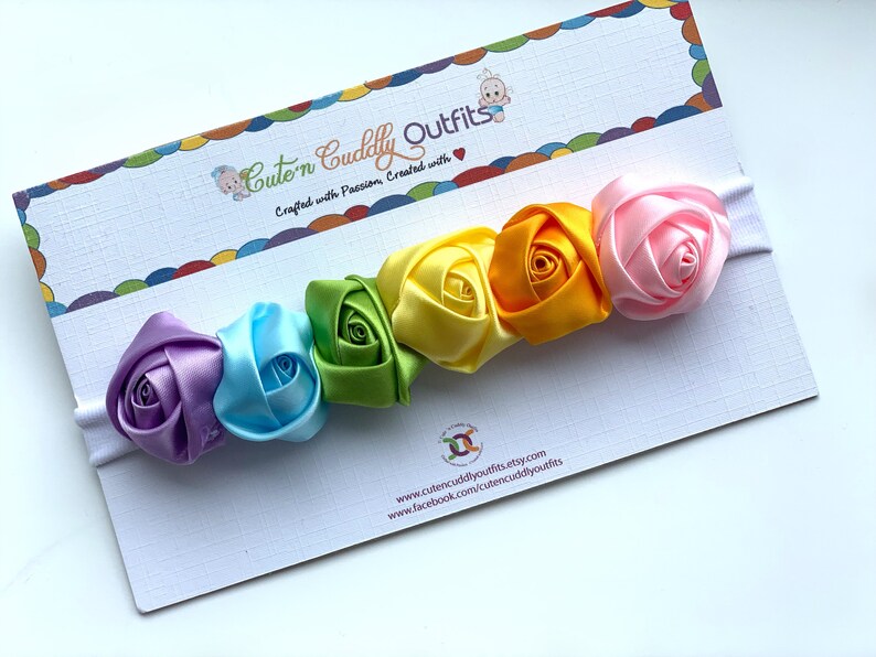 Rainbow baby headband, Rainbow Pride headband, Baby Girl Flower Headband, Rainbow baby gift, Baby Girl Headband, Newborn floral Headband image 3