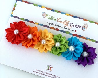 Regenbogen Baby Stirnband: Satin Blumenmädchen Stirnband