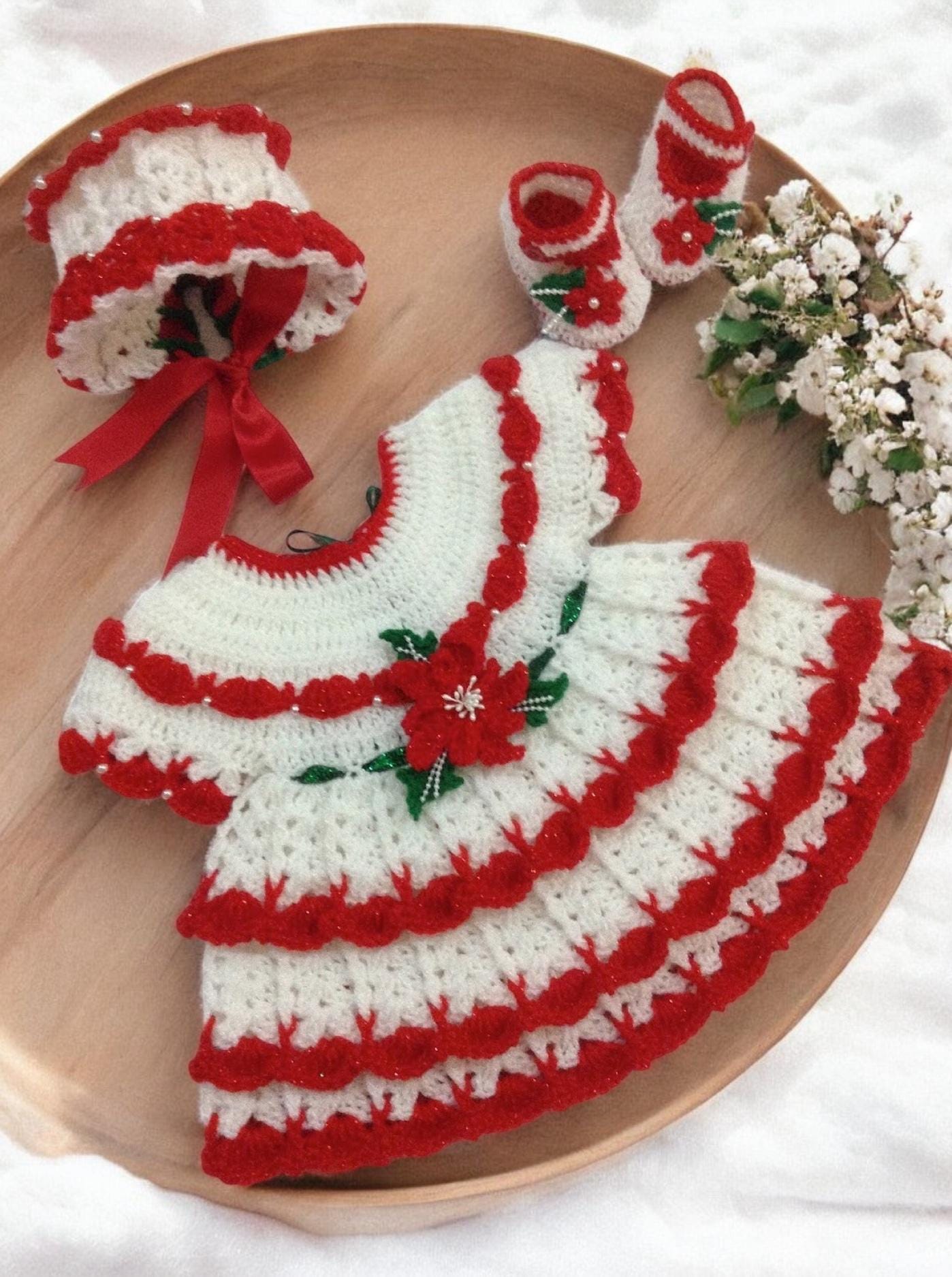 white christmas dresses Crochet Baby Outfit, Take Home Baby Outfit, Coming Home Dress, Infant –  Cutie Outfits by Belle