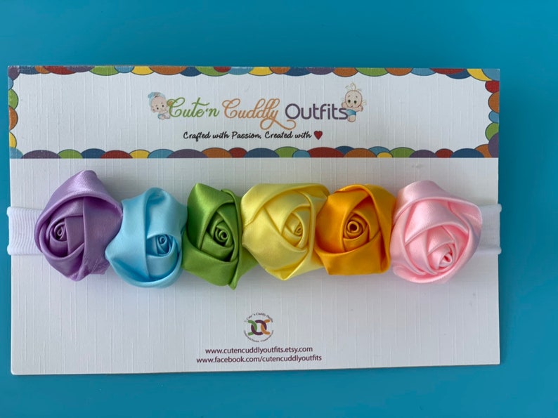 Rainbow baby headband, Rainbow Pride headband, Baby Girl Flower Headband, Rainbow baby gift, Baby Girl Headband, Newborn floral Headband image 2