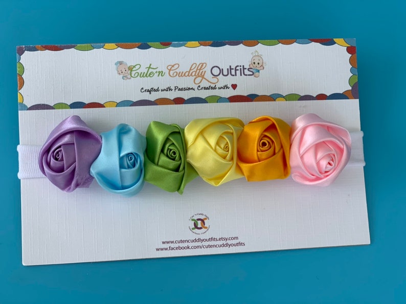 Rainbow baby headband, Rainbow Pride headband, Baby Girl Flower Headband, Rainbow baby gift, Baby Girl Headband, Newborn floral Headband image 8