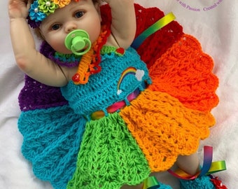 Rainbow Baby Crochet dress Pattern