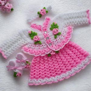 Modello per vestito da neonato all'uncinetto Modello per cardigan all'uncinetto Modello per cappello da neonato Modello per scarpine da neonato Modello per fascia per neonato Modello PDF scaricabile all'istante