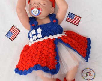 4th of July Crochet Baby Dress Pattern: Headband & Sandals (PDF Pattern)