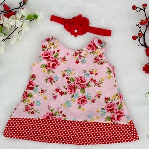 Handmade Baby Summer Dress: Pink Floral Pinafore with Headband