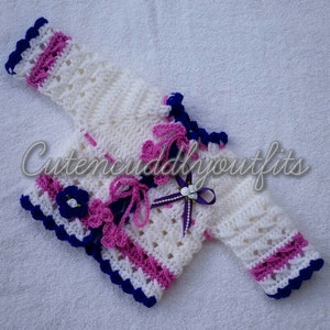 Lavender Flower Baby Cardigan Crochet Pattern (PDF Download)