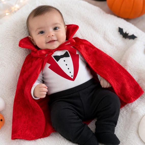 Baby Vampire Costume, Dracula Halloween Outfit with Red Cape, First Halloween Baby Fancy Dress