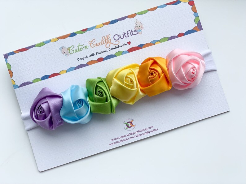 Rainbow baby headband, Rainbow Pride headband, Baby Girl Flower Headband, Rainbow baby gift, Baby Girl Headband, Newborn floral Headband image 10