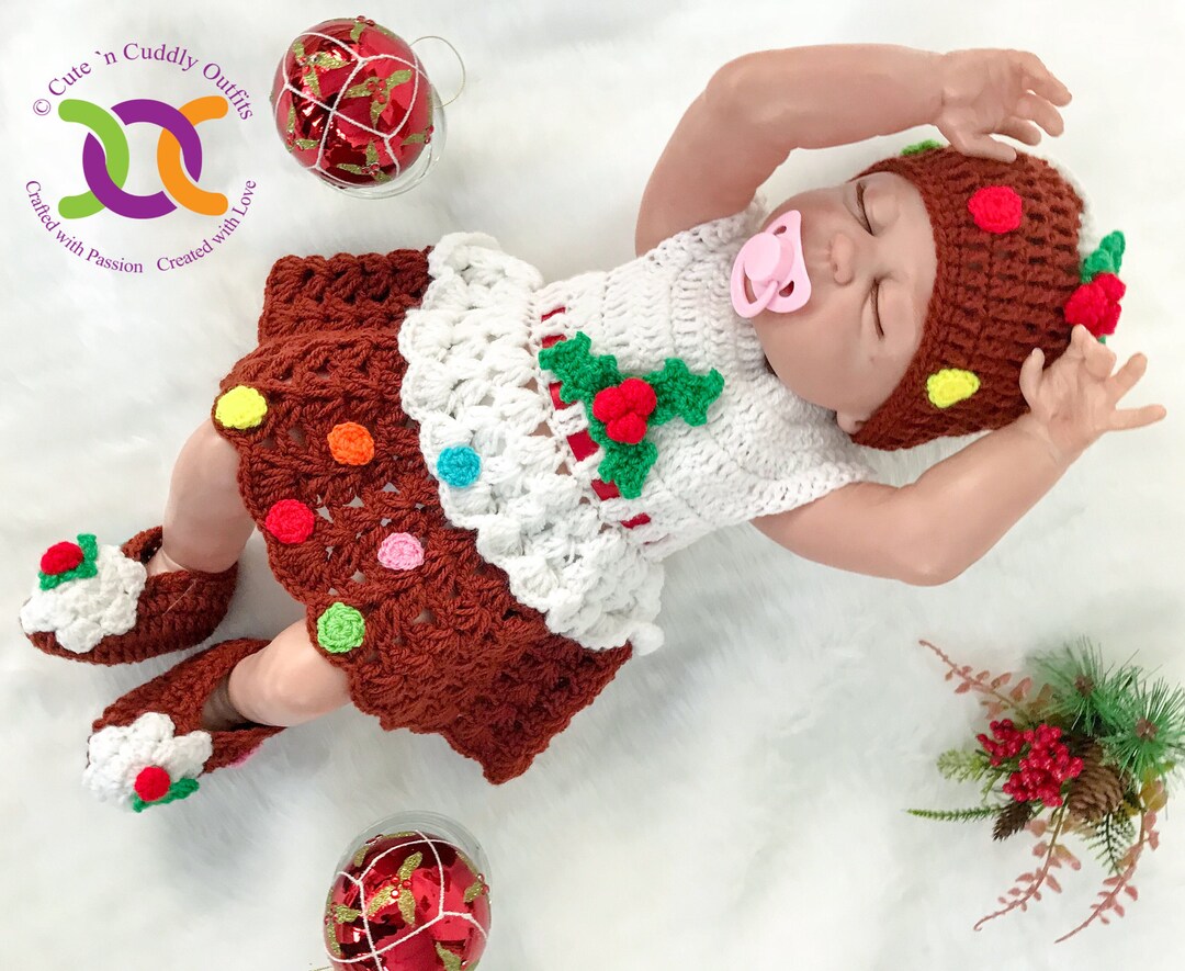 Christmas Pudding Baby Outfit: Crochet Dress, Hat & Booties - Etsy UK