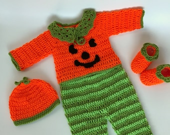 Crochet Baby Pumpkin Costume Pattern: Halloween Outfit (PDF Pattern), Newborn to 12 Months