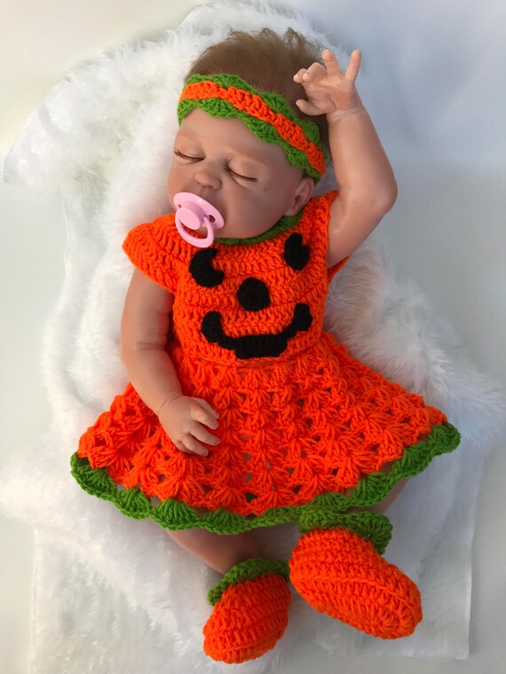crochet pumpkin dress pattern Crochet Baby Halloween Pumpkin Dress Pattern: Headband & Booties (PDF  Pattern)