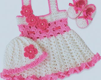 Baby Crochet Dress Pattern: Jasmine Outfit, Shoes & Hat (PDF Download)