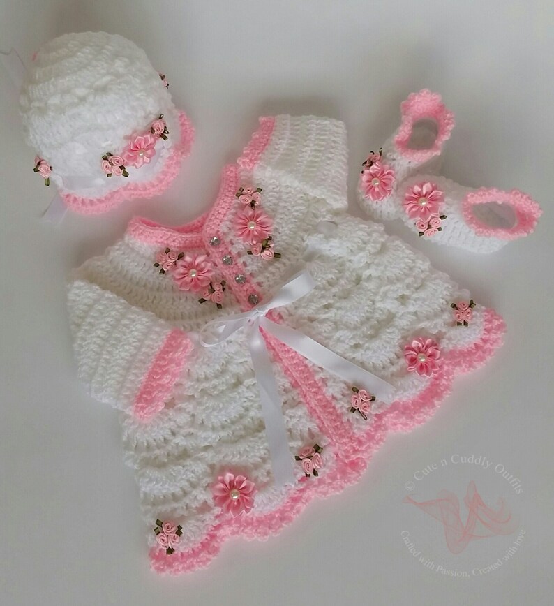 Crochet Baby Outfit Pattern: Cardigan, Bonnet & Booties (PDF Download) image 5