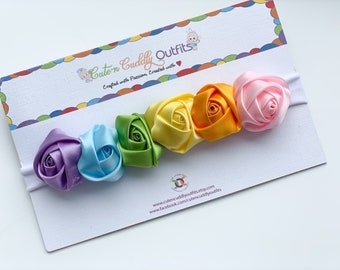 Regenbogen Baby Stirnband: Floral Satin Neugeborene Mädchen Stirnband