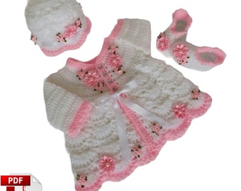 Crochet Pattern Baby, Crochet Baby Outfit Pattern, Crochet Pattern Baby Cardigan, Baby Patterns Crochet, Crochet Baby Outfit, Crochet Dress