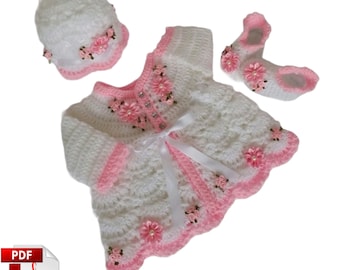 Crochet Baby Outfit Pattern: Cardigan, Bonnet & Booties (PDF Download)