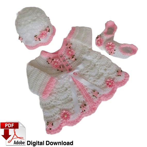 Crochet Baby Outfit Pattern: Cardigan, Bonnet & Booties (PDF Download)