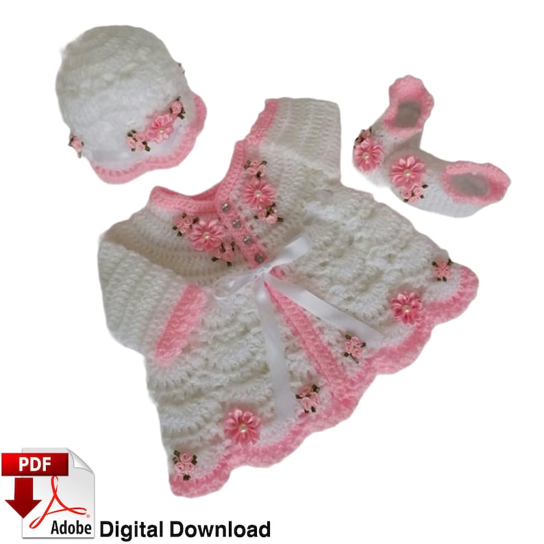 Crochet Baby Outfit Pattern: Cardigan, Bonnet & Booties (PDF Download) image 1
