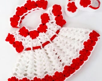 Crochet Flower Dress Pattern: Baby Outfit, Headband & Booties (PDF Pattern)