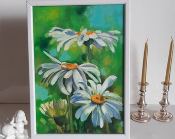 Daisy painting , flower painting , original painting , summer flowers , daisy wall art , daisy art , daisy oil painting