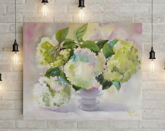 Hydrangea Still Life, Original Oil Painting, Floral Art (19.6x23.6)
