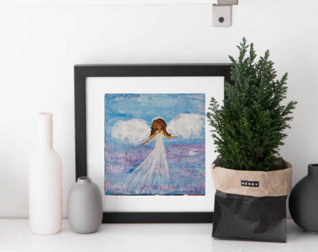 Guardian Angel Painting Angel Wings Miniature Oil Painting Etsy