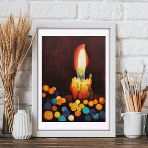 Candle oil painting , christmas candle painting , original meditative art , spiritual painting , christmas art , yoga studio decor