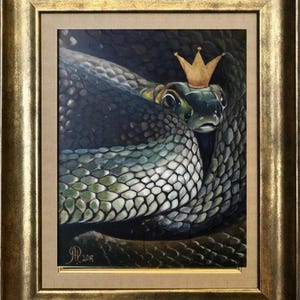 Oljemålning av skallerormsprinsessa, väggkonst med orm, 45x33 cm