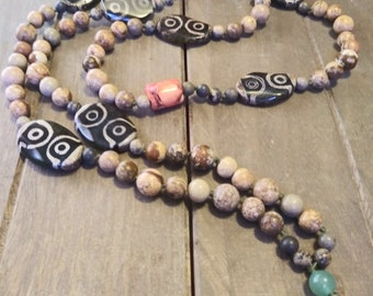 Tibetan Tribal DZI Bead Necklace - Jasper DZI Bead Necklace