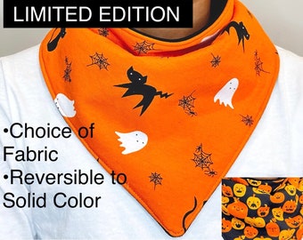 Special Needs Bib HALLOWEEN HOLIDAY Bandanna Bib Child to Adult Bib, Reversible Absorbent Fabric Bibs Waterproof Inner Layer by Droolist