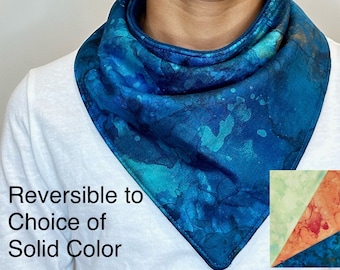 Special Needs Bib MARBLED Fabric Reversible to Solid Color, Child to Adult Bibs, Scarf Bandanna Wetness Barrier & Absorbent Layers| Droolist