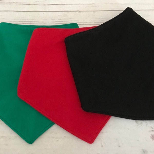 Solid Color Special Needs Bibs, 3 Bib Set: Black Red Green Big Kid Bibs, Reversible Absorbent Adult Kids Bandanna Bibs by Droolist