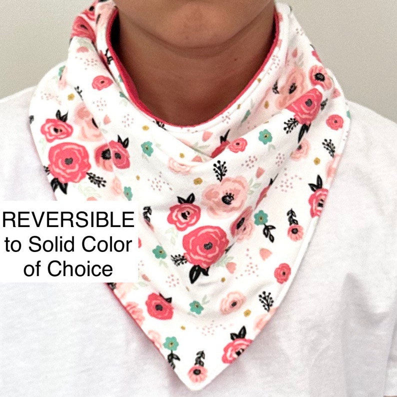 Special Needs Bandanna Bib Absorbent, Kids to Adult Bibs, Womens Bib Reversible Solid Color, Waterproof Core, CORAL PINK FLORAL Droolist Bild 1