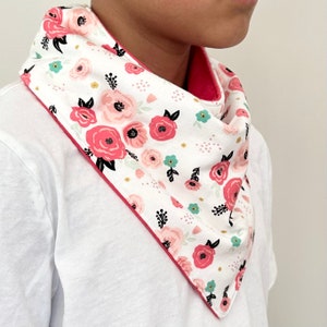 Special Needs Bandanna Bib Absorbent, Kids to Adult Bibs, Womens Bib Reversible Solid Color, Waterproof Core, CORAL PINK FLORAL Droolist Bild 7