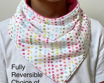 Special Needs Bibs CANDY DOTS,  Choice of Reverse Solid Color Kids and Adult and Bibs, Reversible Absorbent Waterproof Layer Bib| Droolist