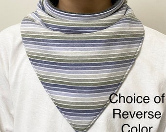 Special Needs Bib HEATHERED STRIPES reversible to solid color, inner wetness barrier, kids-adult sizes, absorbent bandanna scarf Droolist